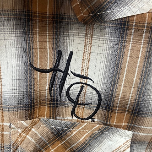Harley-Davidson Tan and Black Plaid Shirt - Picture 3 of 7